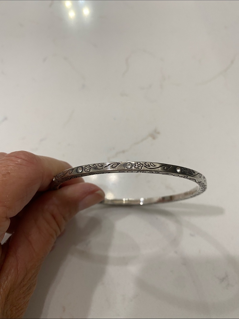 Brighton Silver Floral Engraved Bangle Bracelet